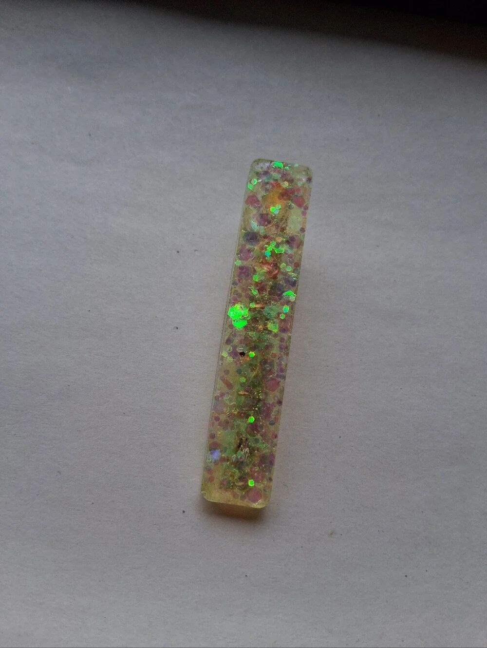 5/$25 Iridescent Resin Barrette Hair Clip with Green Glitter